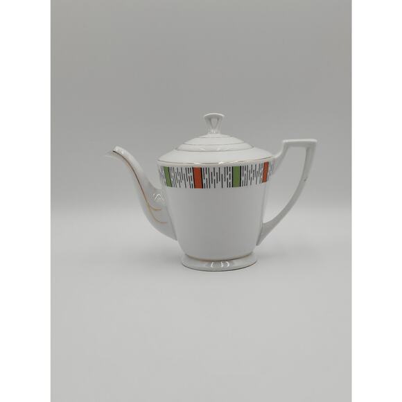 MCM HTF Rare Retro Design Green Orange Made In China Tea Pitcher Porcelain White - Picture 12 of 13